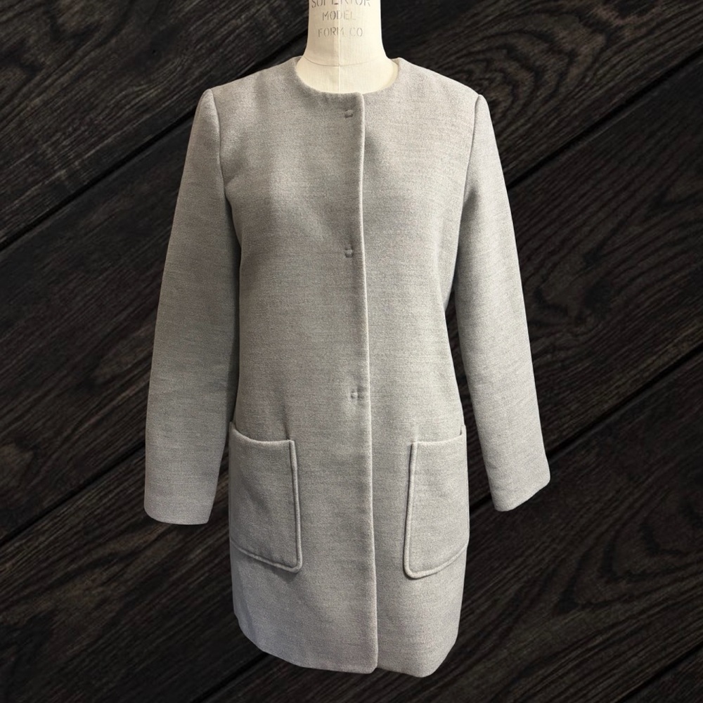 Forever 21 Collarless Shift Pea Coat Grey Snap Buttons Women's Size Small